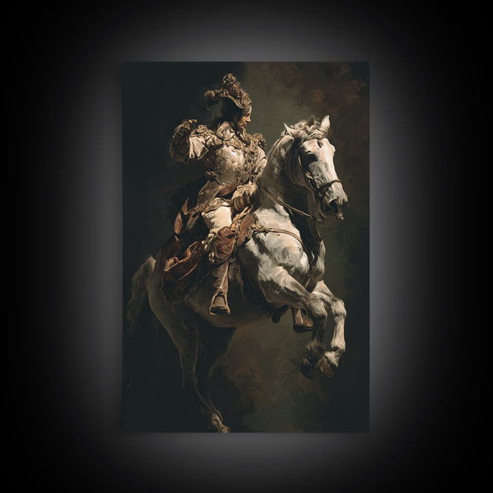 Classical Horse and Rider Framed Canvas Print, Renaissanceinspired Art, Modern Decor, Living Room Decor, Abstract Art, Classic, REN-2x3-17
