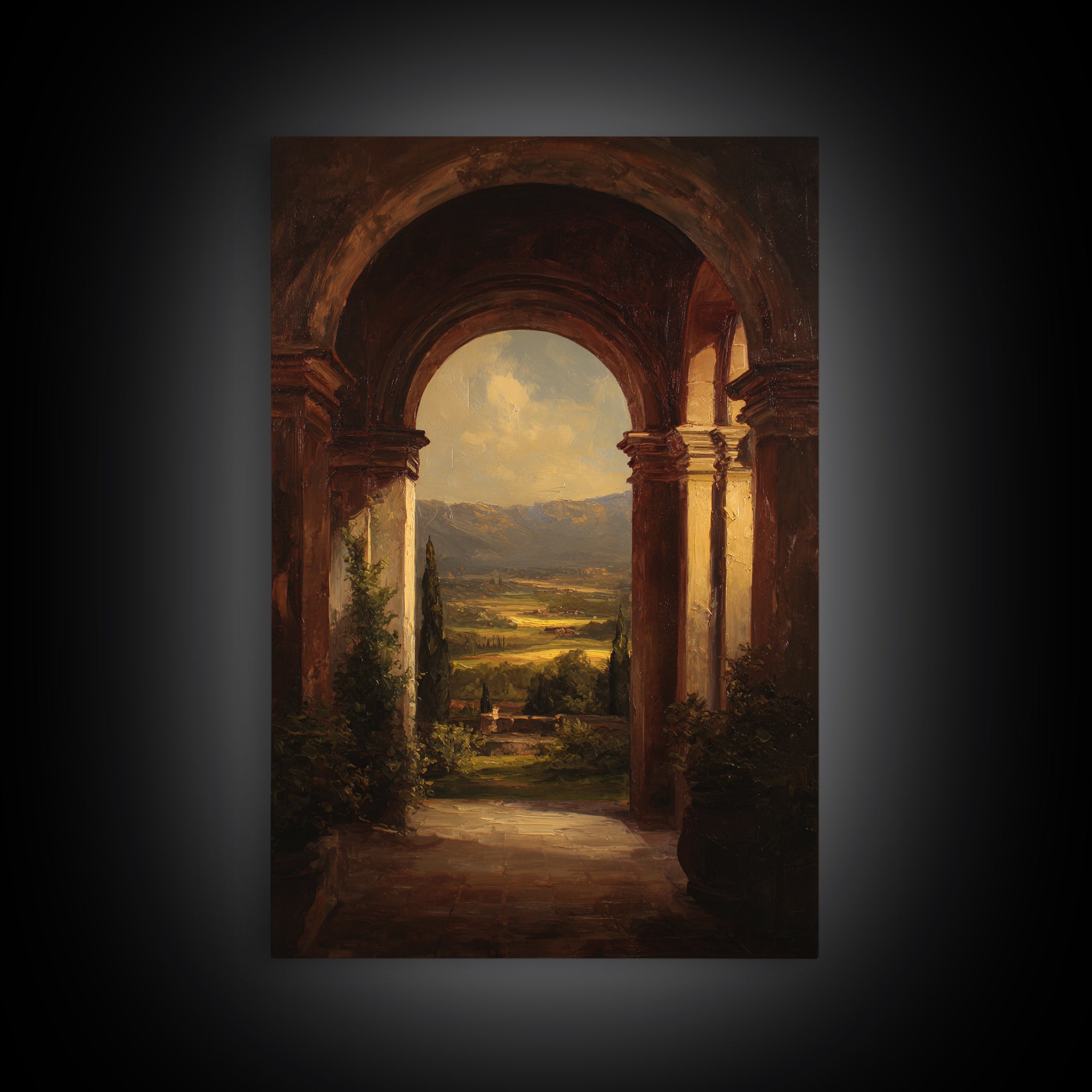 Architectural Arch with Italian Landscape Beyond Canvas Print, Renaissanceinspired Art, Jesus Art, Living Room Decor, Classic, REN-2x3-19