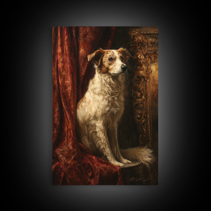 Noble Dog Portrait Framed Canvas Print, Renaissanceinspired Art, Textured Painting, Living Room Decor, Fine Art, Classic, REN-2x3-28