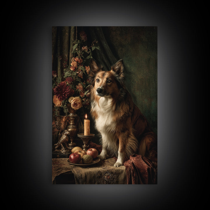 Noble Dog Portrait Framed Canvas Print, Renaissanceinspired Art, Cat Painting, Living Room Decor, Classic, Gallery Decor, REN-2x3-4