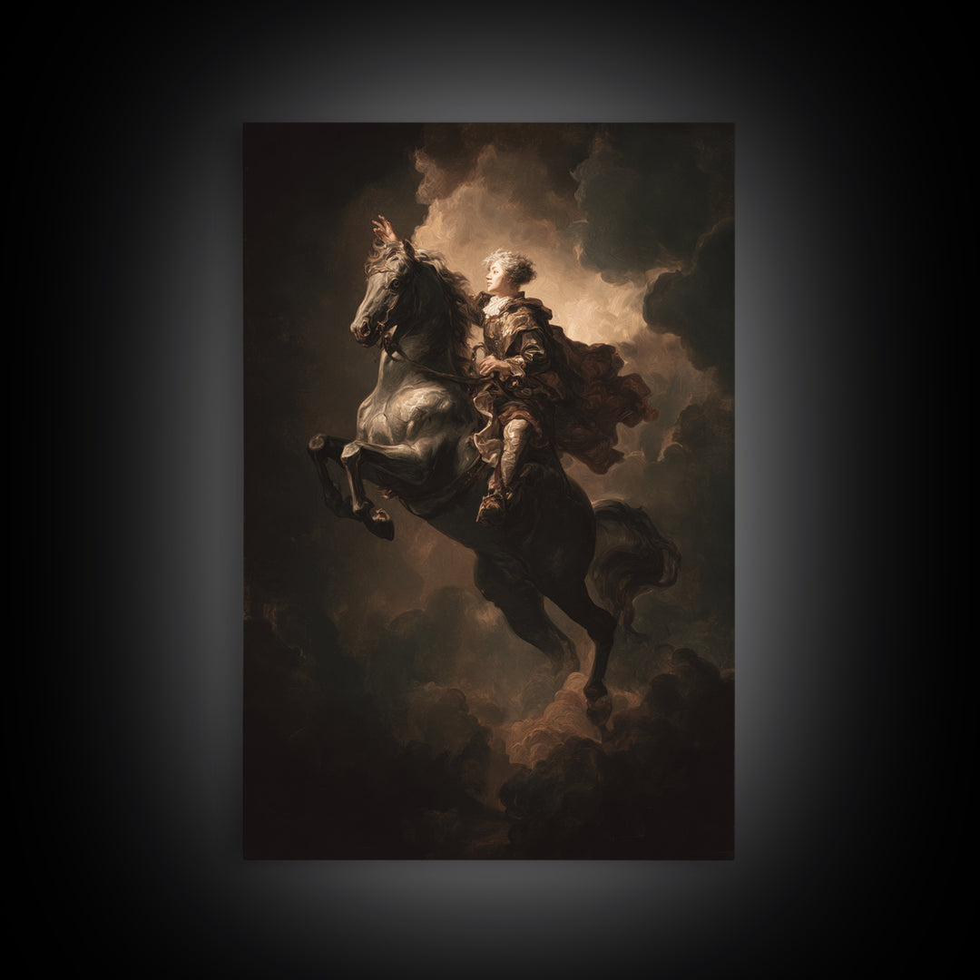 Classical Horse and Rider Framed Canvas Print, Renaissanceinspired Art, Modern Decor, Living Room Decor, Abstract Art, Classic, REN-2x3-41