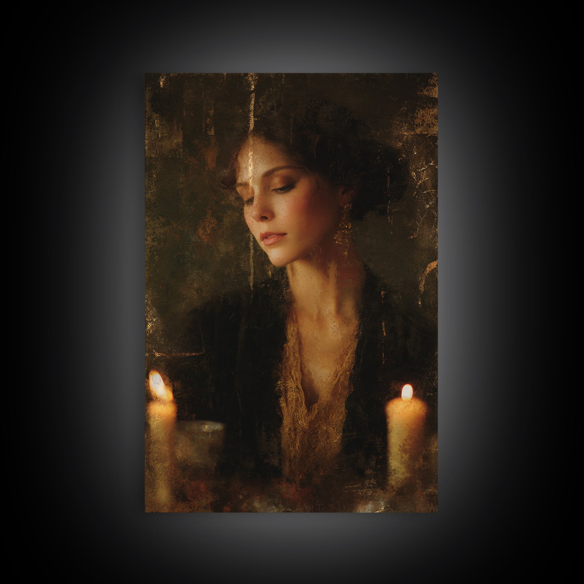 Gold Halo Portrait Canvas Print, Renaissanceinspired Art, Luxury Decor, Living Room Decor, Fine Art, Classic, Printable Art, REN-2x3-61