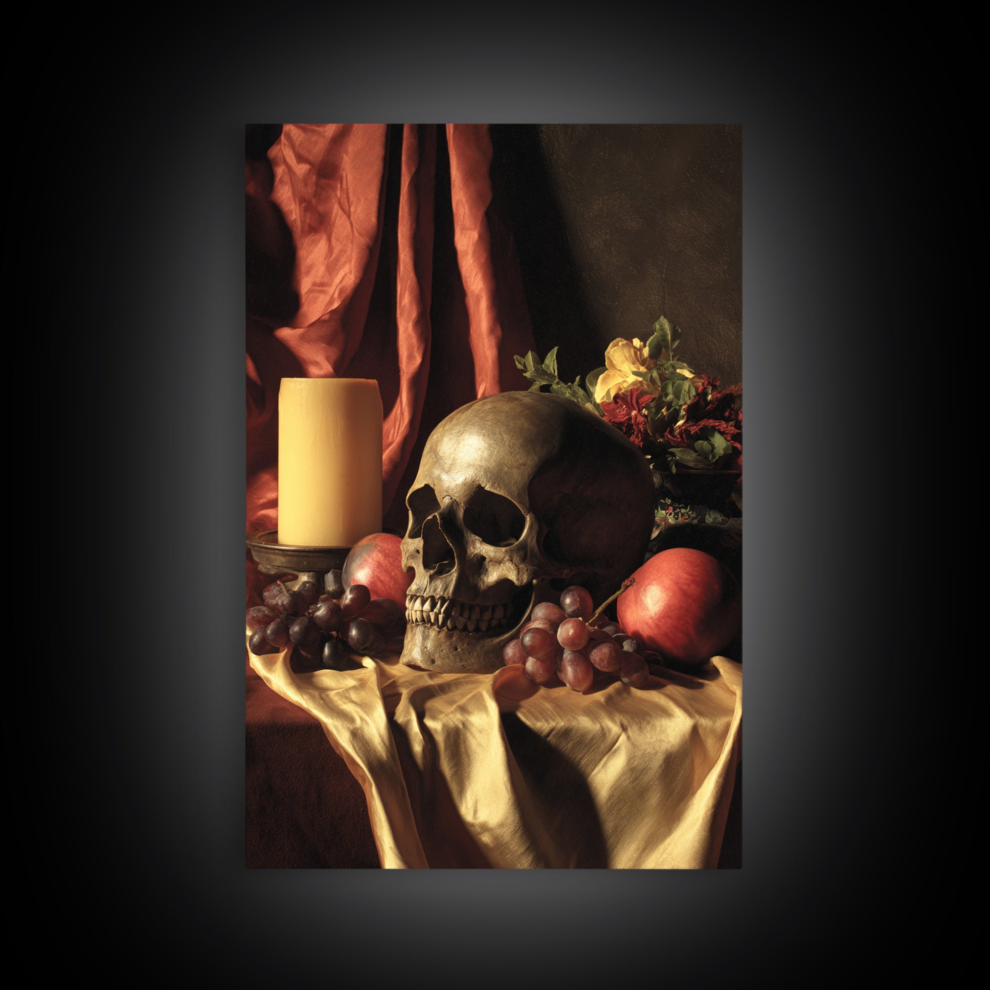 Old Master Skull and Candle Still Life Canvas Print, Renaissanceinspired Art, Fine Art Print, Living Room Decor, Oil Painting, REN-2x3-66
