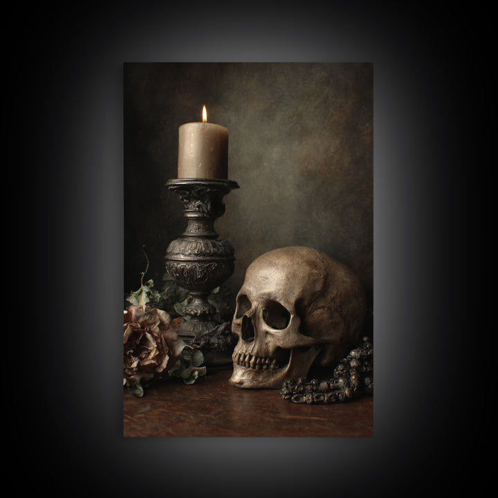 Old Master Skull and Candle Still Life Framed Canvas Print, Renaissanceinspired Art, Room Decor, Living Room Decor, Classic, REN-2x3-90