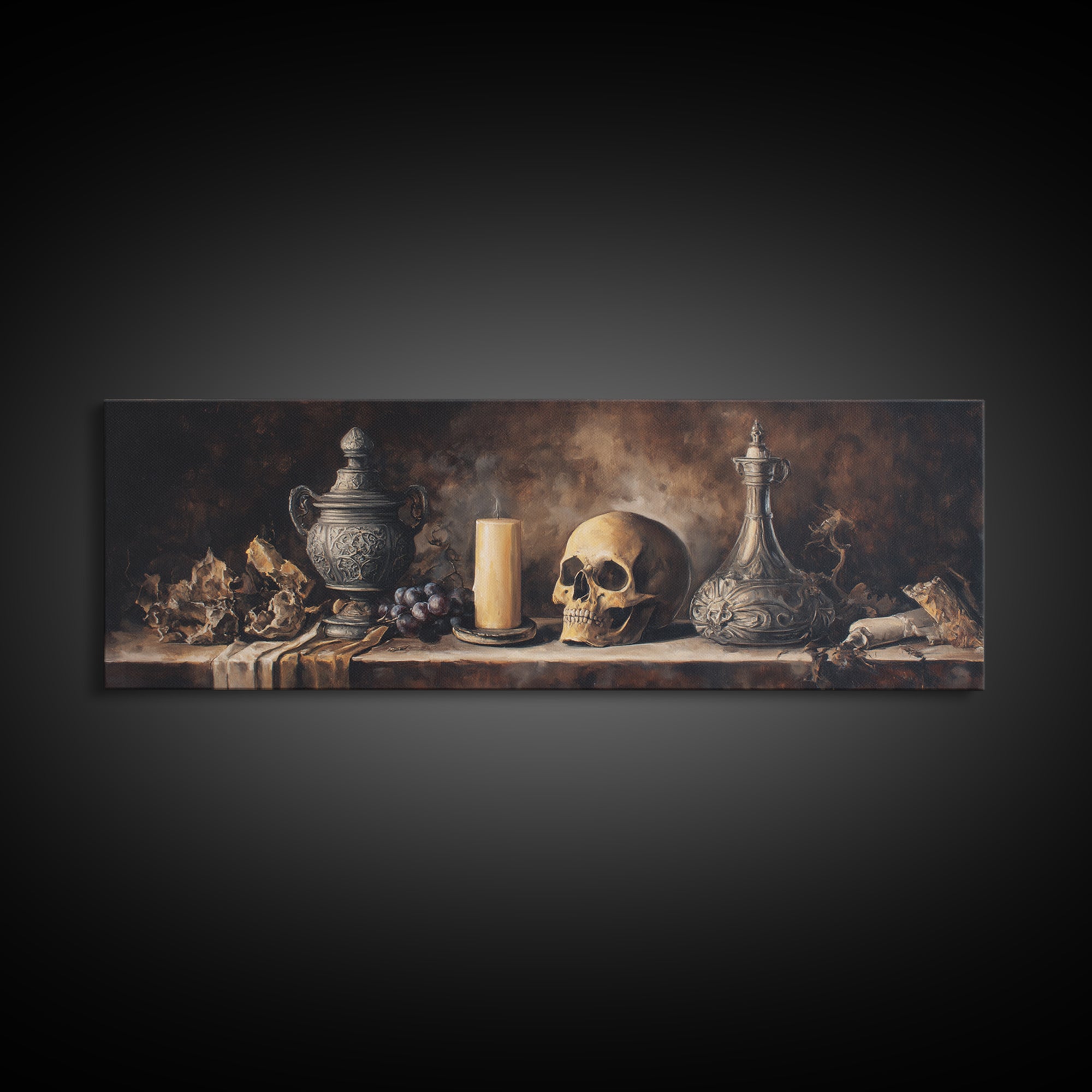 Old Master Skull and Candle Still Life Framed Canvas Print, Renaissanceinspired Art, Room Decor, Living Room Decor, Classic, REN-3x1-2