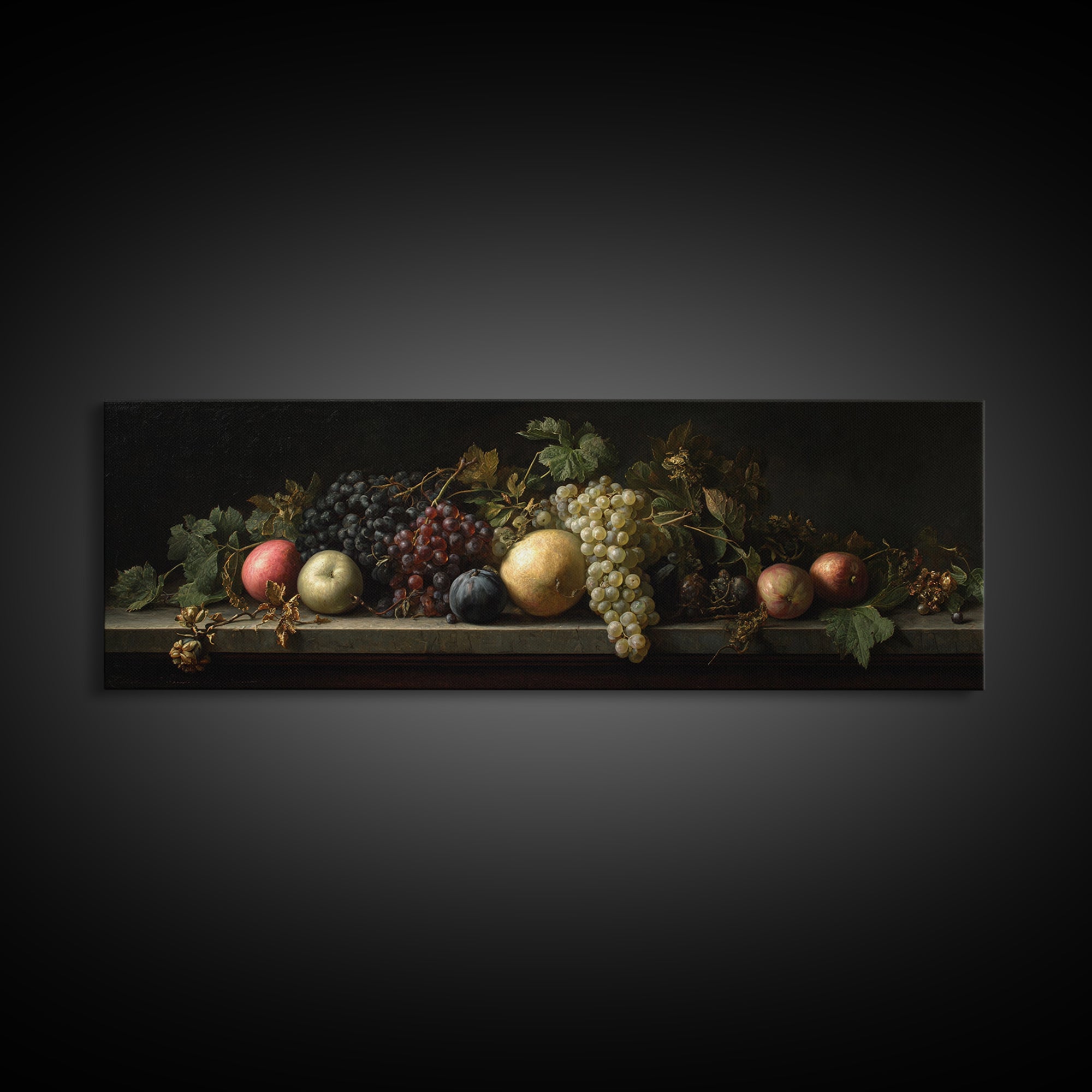 Oil Painted Fruit Still Life on Dark Canvas Print, Renaissanceinspired Art, Art Print, Living Room Decor, Fine Art, Classic, REN-3x1-43