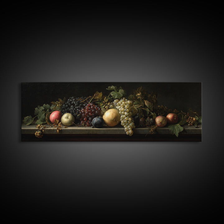 Oil Painted Fruit Still Life on Dark Canvas Print, Renaissanceinspired Art, Art Print, Living Room Decor, Fine Art, Classic, REN-3x1-43