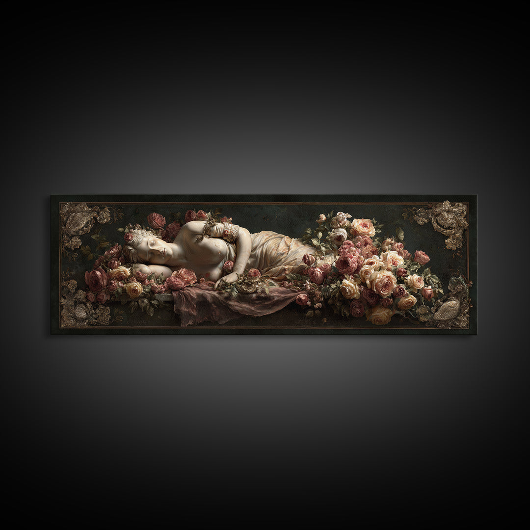 Venus Inspired Figure with Seashell and Roses Canvas Print, Renaissanceinspired Art, Room Decor, Living Room Decor, Classic, REN-3x1-68