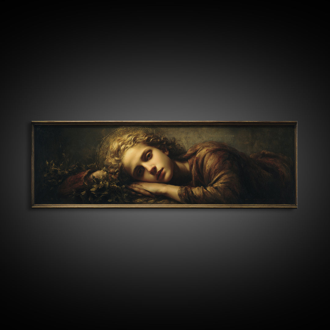 Gold Halo Portrait Canvas Print, Renaissanceinspired Art, Medieval Decor, Living Room Decor, Classic, Elegant Home Decor, REN-3x1-93