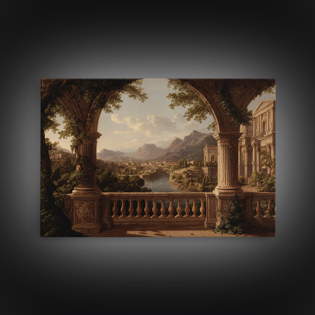 Architectural Arch with Italian Landscape Beyond Canvas Print, Renaissanceinspired Art, Neutral Decor, Living Room Decor, REN-3x2-15