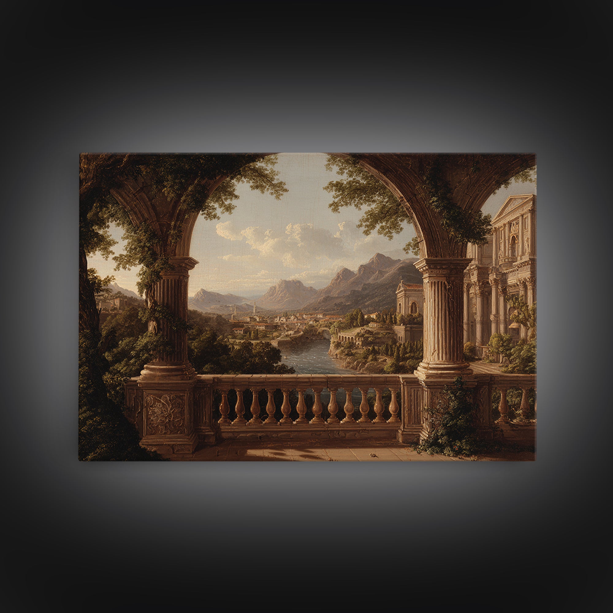 Architectural Arch with Italian Landscape Beyond Canvas Print, Renaissanceinspired Art, Neutral Decor, Living Room Decor, REN-3x2-15