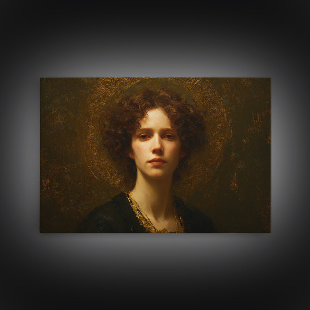 Gold Halo Portrait Canvas Print, Renaissanceinspired Art, Digital Print, Living Room Decor, Fine Art, Classic, Living Room Art, REN-3x2-33