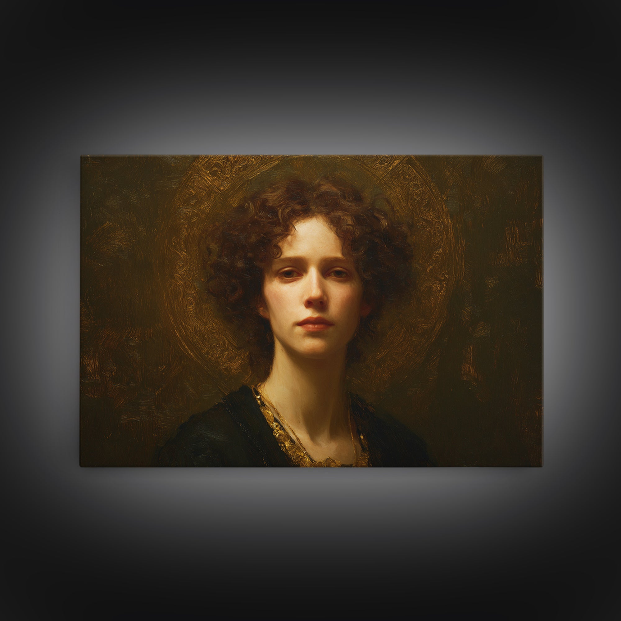 Gold Halo Portrait Canvas Print, Renaissanceinspired Art, Digital Print, Living Room Decor, Fine Art, Classic, Living Room Art, REN-3x2-33