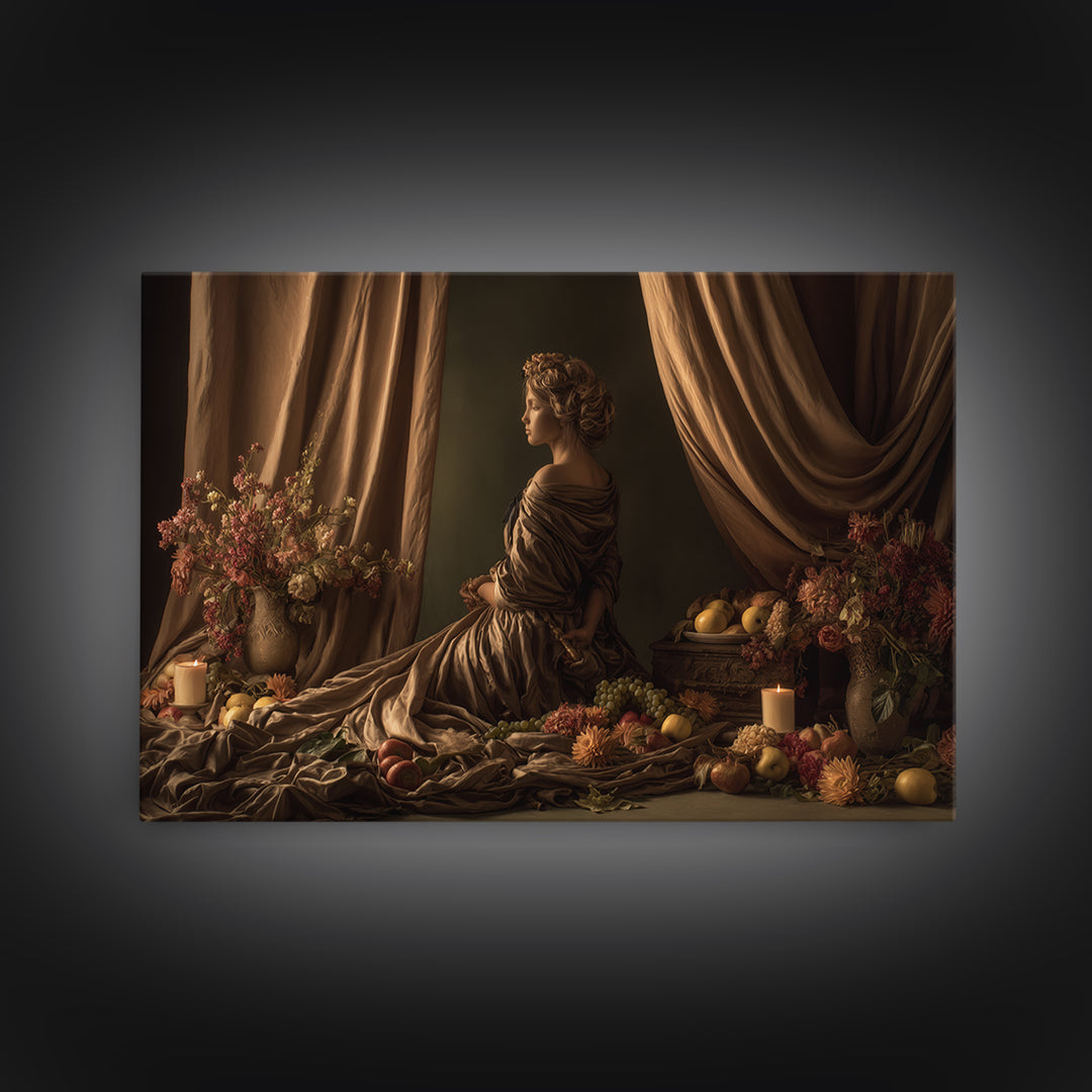 Mythic Goddess in Flowing Drapery Framed Canvas Print, Renaissanceinspired Art, Contemporary Art, Living Room Decor, Classic, REN-3x2-36