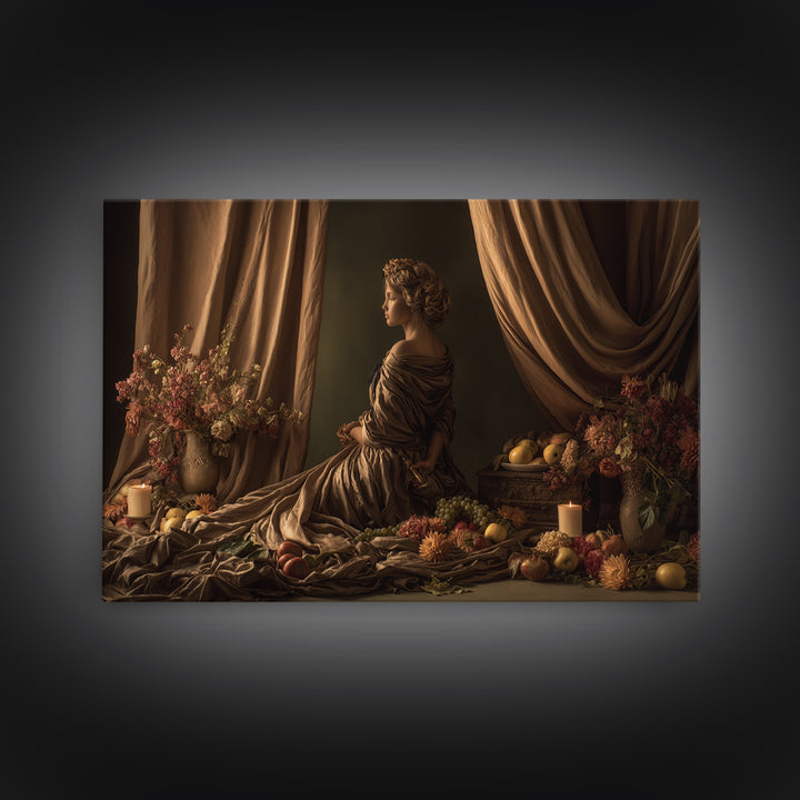 Mythic Goddess in Flowing Drapery Framed Canvas Print, Renaissanceinspired Art, Contemporary Art, Living Room Decor, Classic, REN-3x2-36