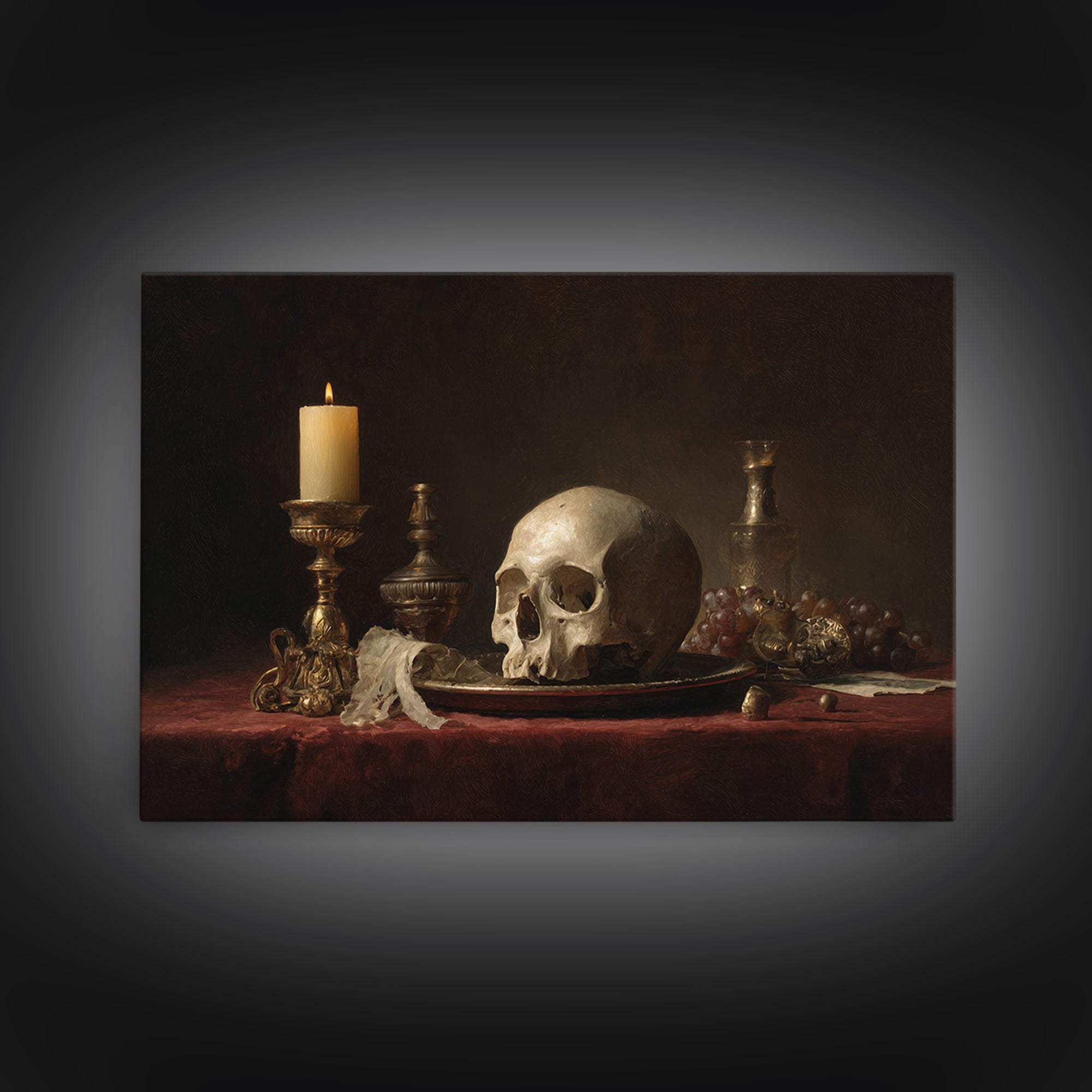 Old Master Skull and Candle Still Life Canvas Print, Renaissanceinspired Art, Digital Art, Living Room Decor, Fine Art, Classic, REN-3x2-38