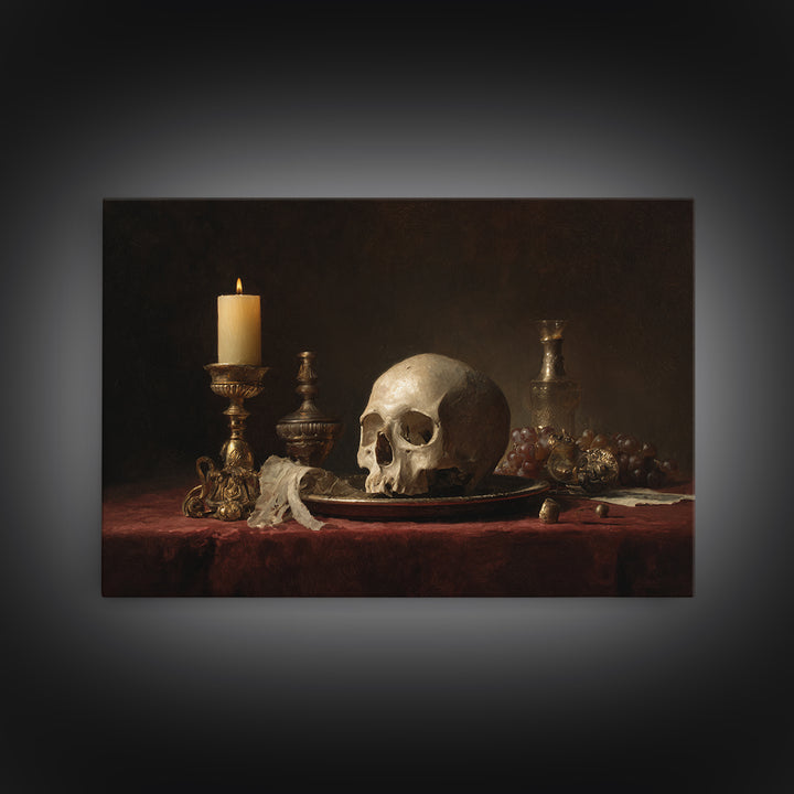 Old Master Skull and Candle Still Life Canvas Print, Renaissanceinspired Art, Digital Art, Living Room Decor, Fine Art, Classic, REN-3x2-38
