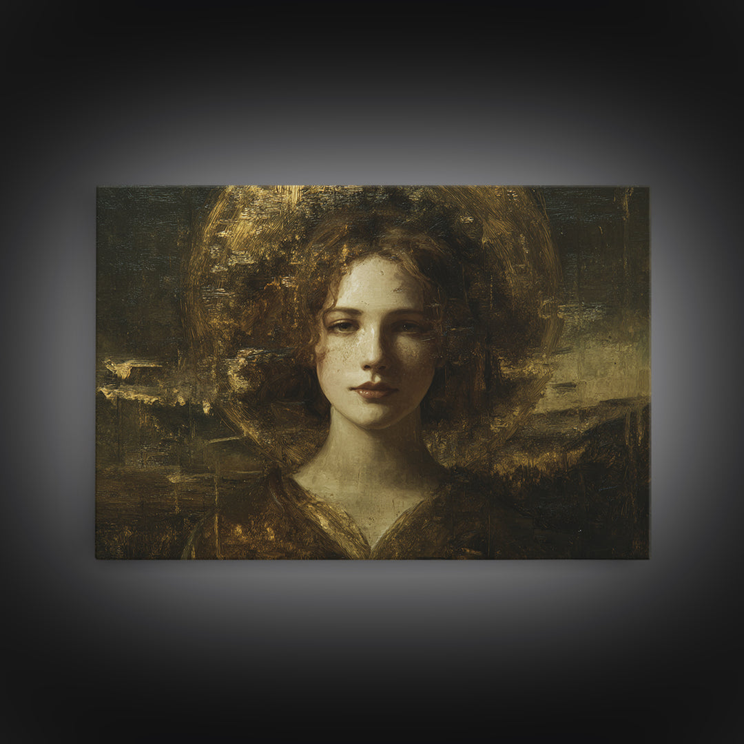 Gold Halo Portrait Canvas Print, Renaissanceinspired Art, Digital Print, Living Room Decor, Fine Art, Classic, Living Room Art, REN-3x2-57