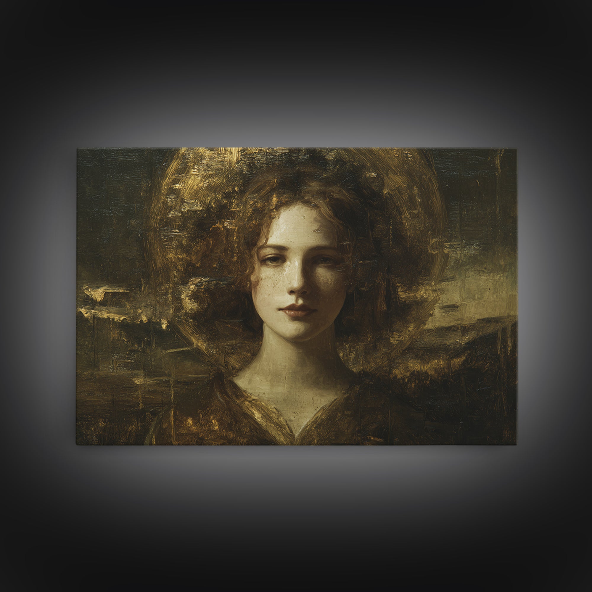 Gold Halo Portrait Canvas Print, Renaissanceinspired Art, Digital Print, Living Room Decor, Fine Art, Classic, Living Room Art, REN-3x2-57