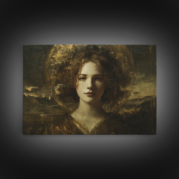 Gold Halo Portrait Canvas Print, Renaissanceinspired Art, Digital Print, Living Room Decor, Fine Art, Classic, Living Room Art, REN-3x2-57