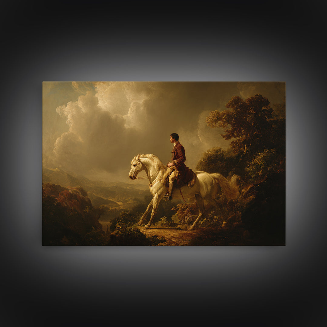 Classical Horse and Rider Framed Canvas Print, Renaissanceinspired Art, Cat Art, Living Room Decor, Fine Art, Classic, REN-3x2-85