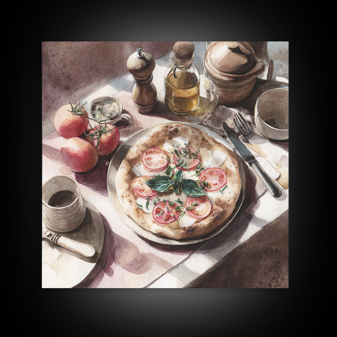 Pizzeria Tomato Basil and Mozzarella Still Life Canvas Print, Restaurant Art, Kitchen Wall Decor, Restaurant Decor, Bistro, RES-1x1-10