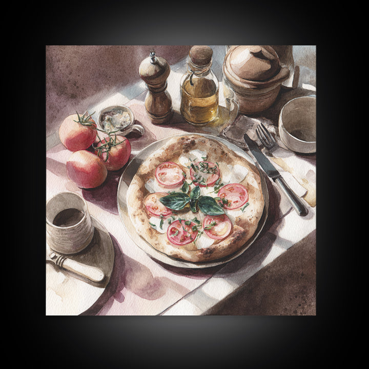 Pizzeria Tomato Basil and Mozzarella Still Life Canvas Print, Restaurant Art, Kitchen Wall Decor, Restaurant Decor, Bistro, RES-1x1-10