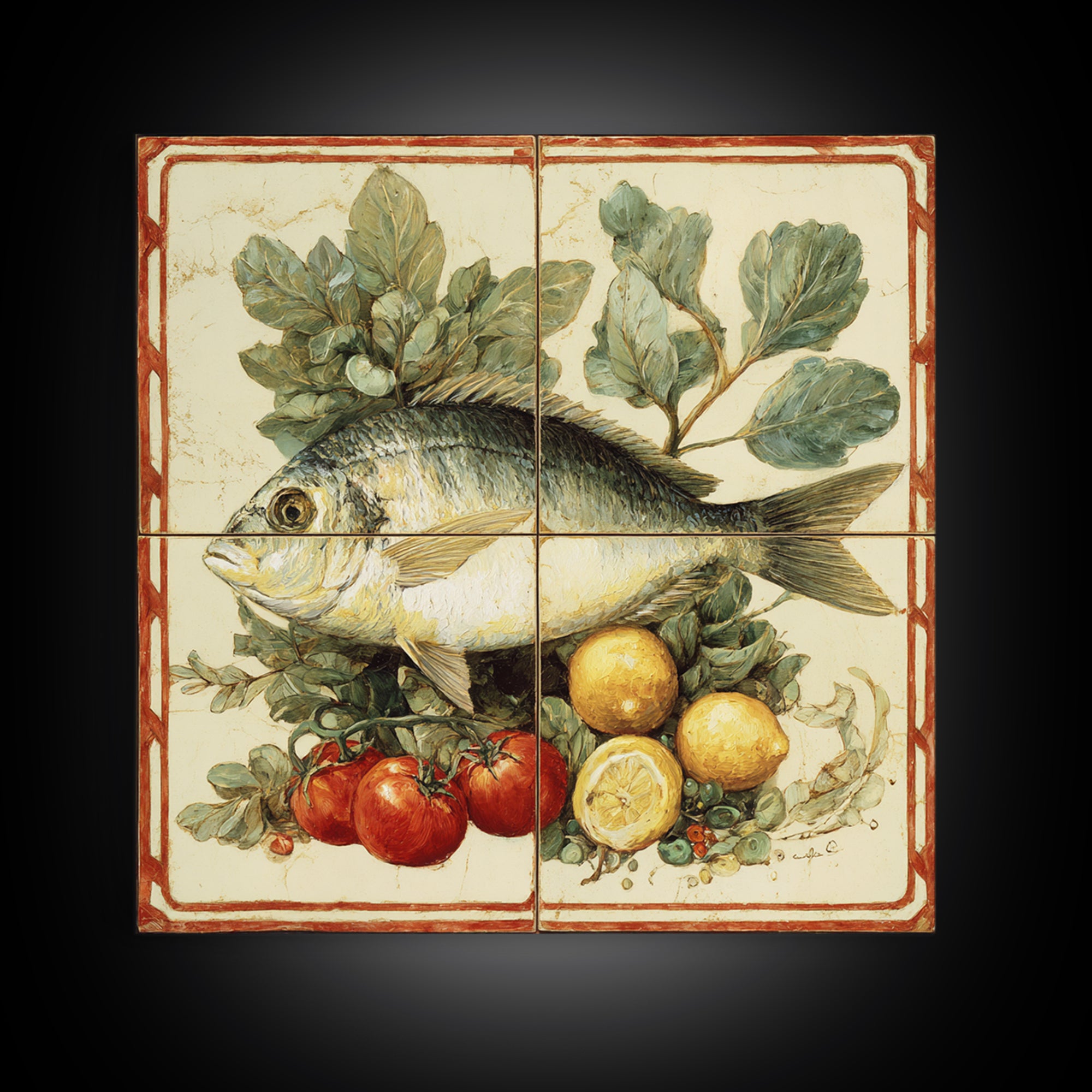 Fresh Fish with Lemon and Herbs Canvas Print, Restaurant Art, Kitchen Decor, Restaurant Decor, Bistro, Bedroom Wall Art, RES-1x1-23