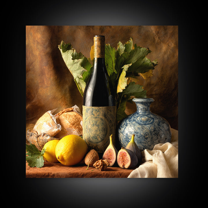 Wine Bottle and Figs Canvas Print, Restaurant Art, Room Decor, Restaurant Decor, Fine Art, Bistro, Framed Wall Art, RES-1x1-25