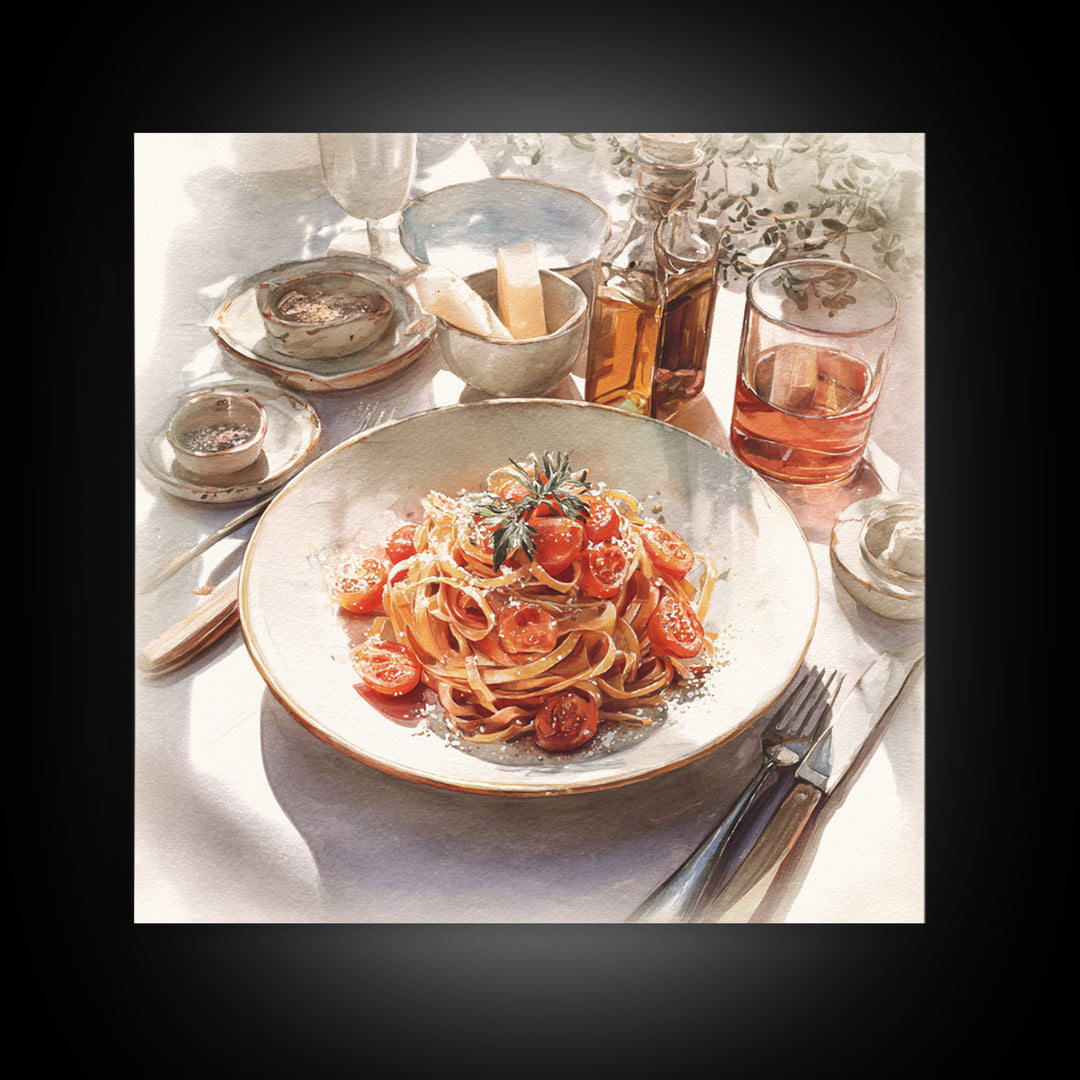 Fresh Pasta with Tomatoes and Basil Canvas Print, Restaurant Art, Cool Wall Art, Restaurant Decor, Fine Art, Bistro, RES-1x1-26