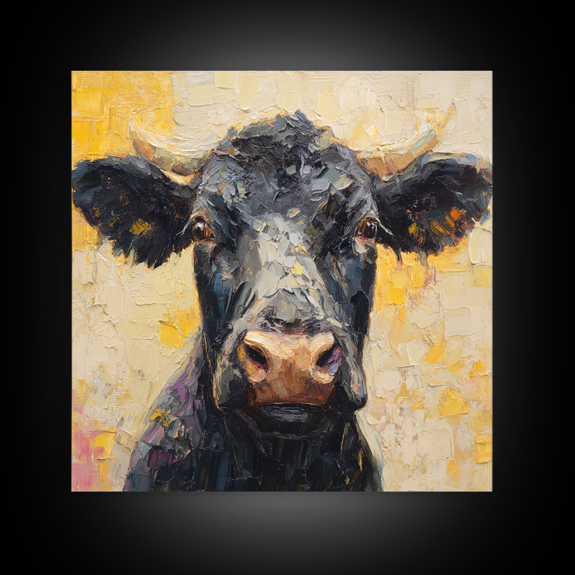 Steakhouse Black and Gold Bull Portrait Canvas Print, Restaurant Art, Living Room Decor, Restaurant Decor, Fine Art, Bistro, RES-1x1-31