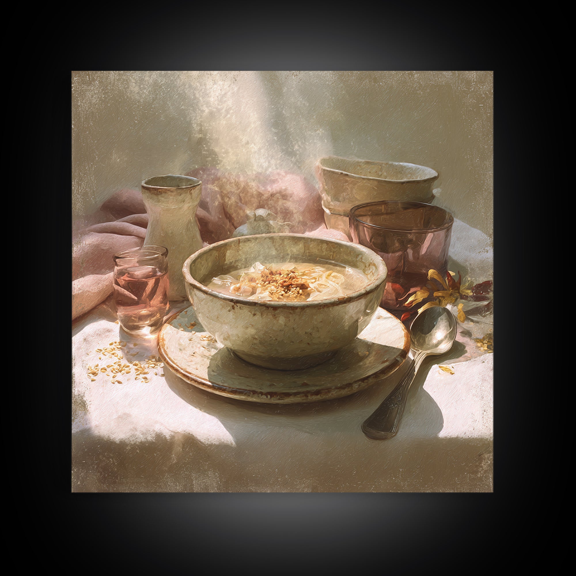 Ramen Bowl Rendered Framed Canvas Print, Restaurant Art, Gallery Decor, Restaurant Decor, Fine Art, Bistro, Wall Art, RES-1x1-38