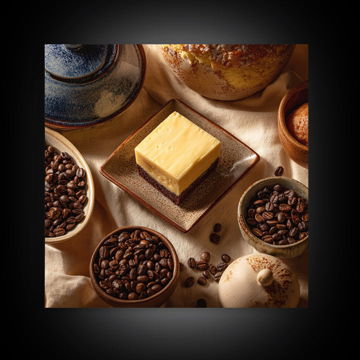 Coffee Beans and Pastry Arrangement Framed Canvas Print, Restaurant Art, Stained Glass Art, Restaurant Decor, Fine Art, Bistro, RES-1x1-46