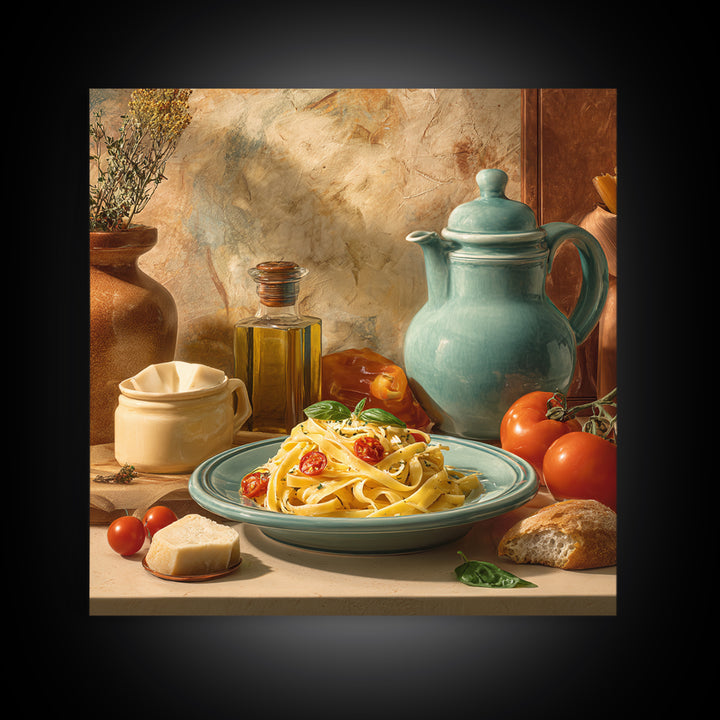 Fresh Pasta with Tomatoes and Basil Canvas Print, Restaurant Art, Cool Wall Art, Restaurant Decor, Fine Art, Bistro, RES-1x1-50