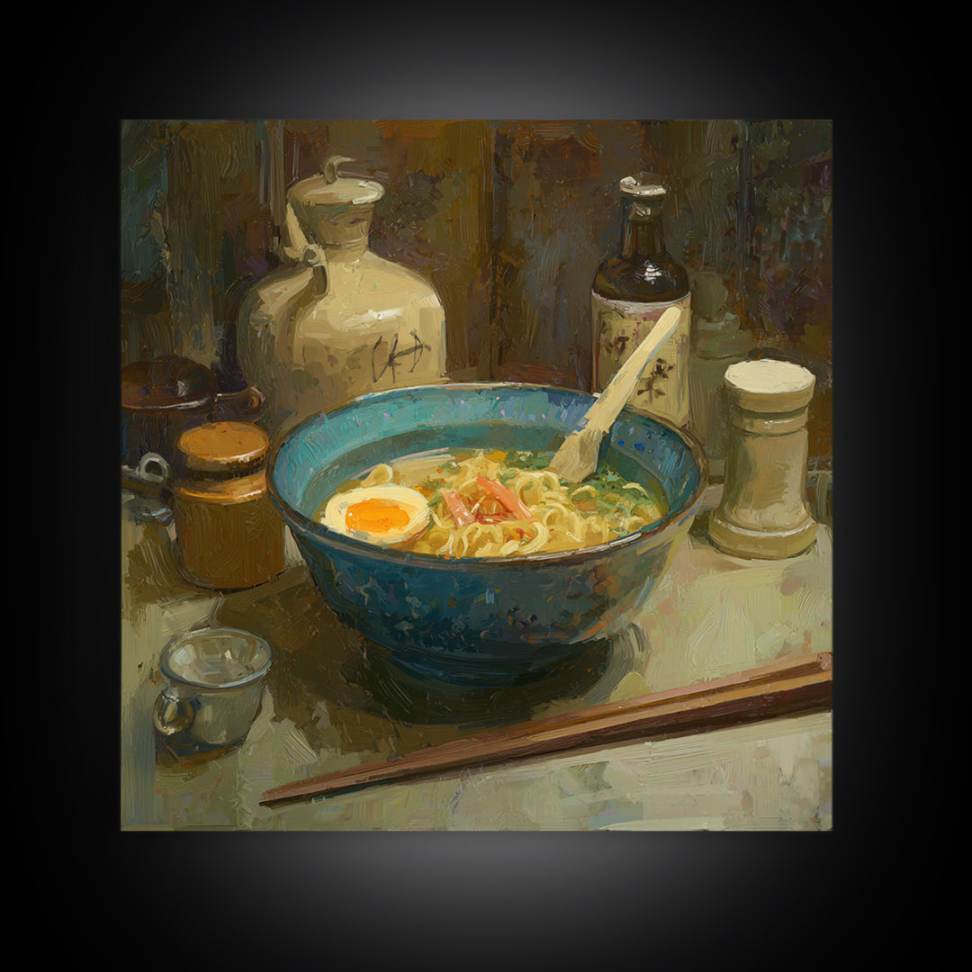 Ramen Bowl Rendered Framed Canvas Print, Restaurant Art, Gallery Decor, Restaurant Decor, Fine Art, Bistro, Wall Art, RES-1x1-62