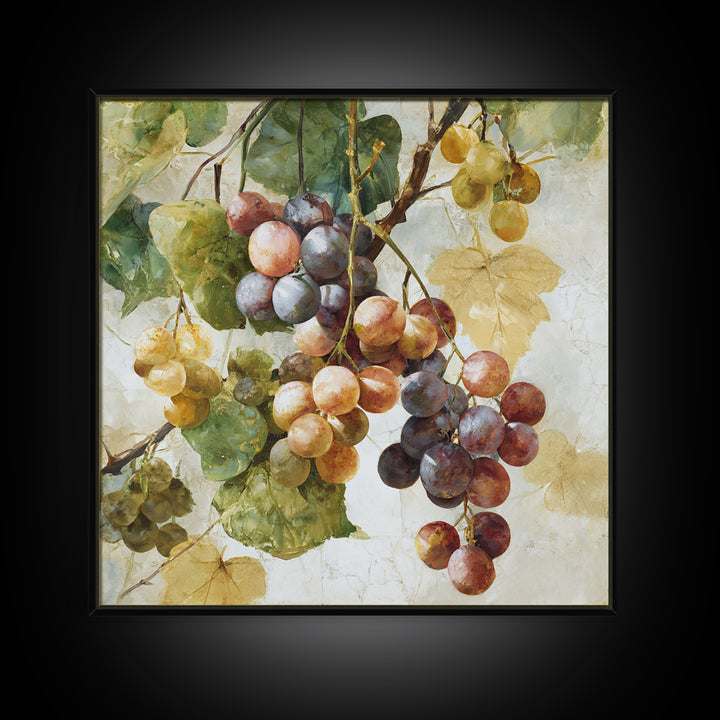 Wine Grapevine Botanical Study Framed Canvas Print, Restaurant Art, Neutral Decor, Restaurant Decor, Oil Painting, Bistro, RES-1x1-63