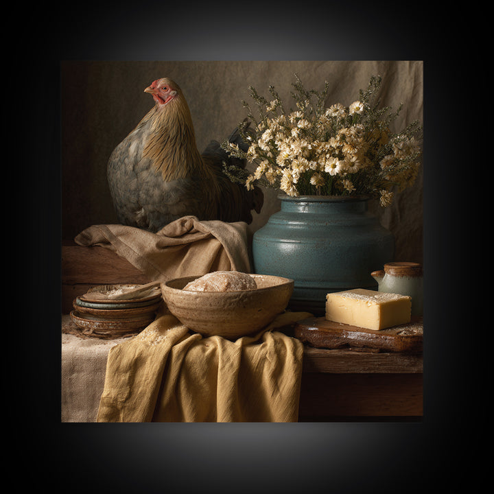 Rooster and Herbs for Farmhouse Restaurant Mood Framed Canvas Print, Restaurant Art, Canvas Print, Restaurant Decor, Bistro, RES-1x1-68