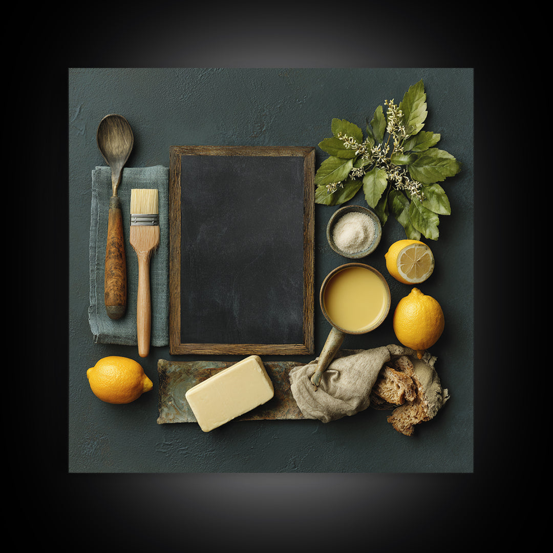 Blackboard Menu Feeling Without Readable Text Framed Canvas Print, Restaurant Art, Wall Art, Restaurant Decor, Oil Painting, RES-1x1-93