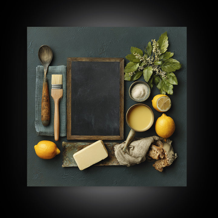 Blackboard Menu Feeling Without Readable Text Framed Canvas Print, Restaurant Art, Wall Art, Restaurant Decor, Oil Painting, RES-1x1-93