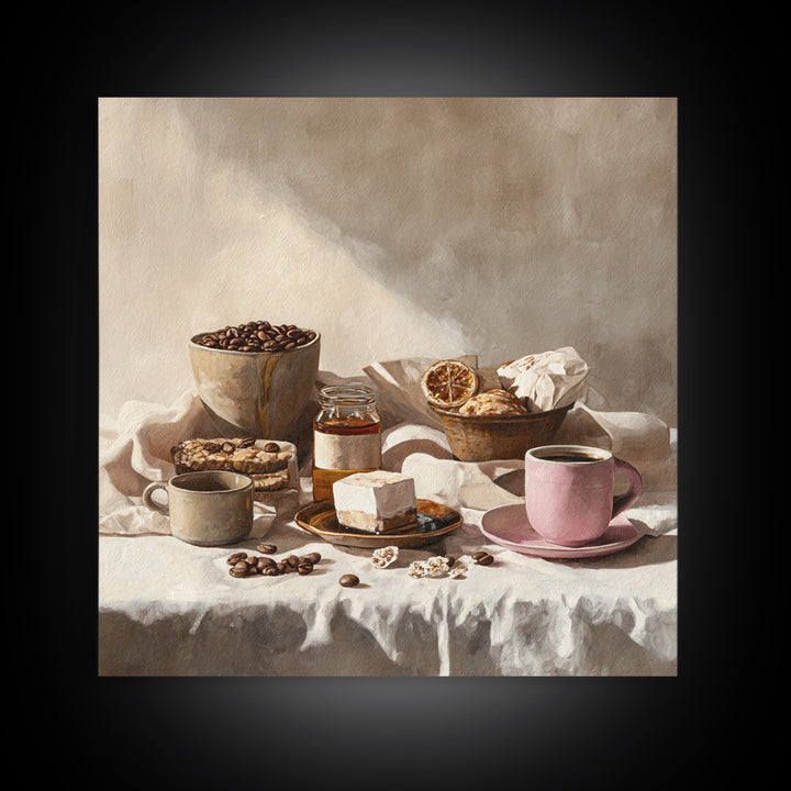 Coffee Beans and Pastry Arrangement Canvas Print, Restaurant Art, Modern Decor, Restaurant Decor, Fine Art, Bistro, Poster, RES-1x1-94