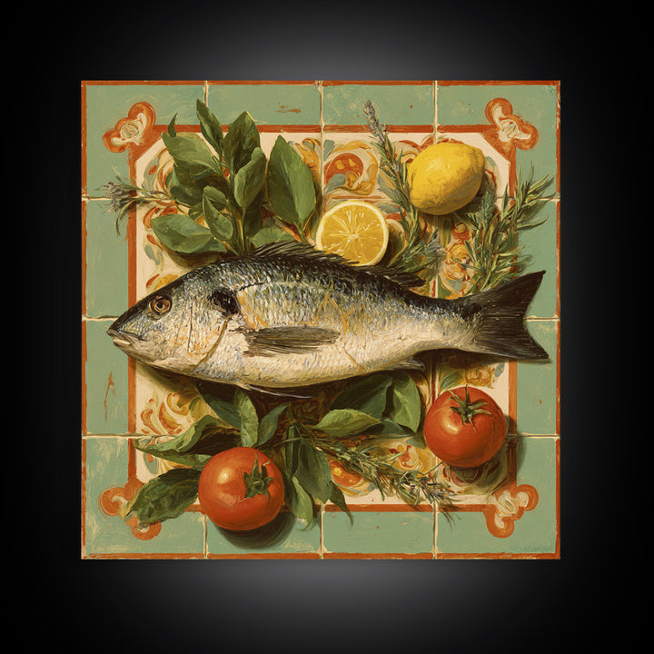 Fresh Fish with Lemon and Herbs Canvas Print, Restaurant Art, Fine Art Print, Restaurant Decor, Fine Art, Bistro, Wall Decor, RES-1x1-95