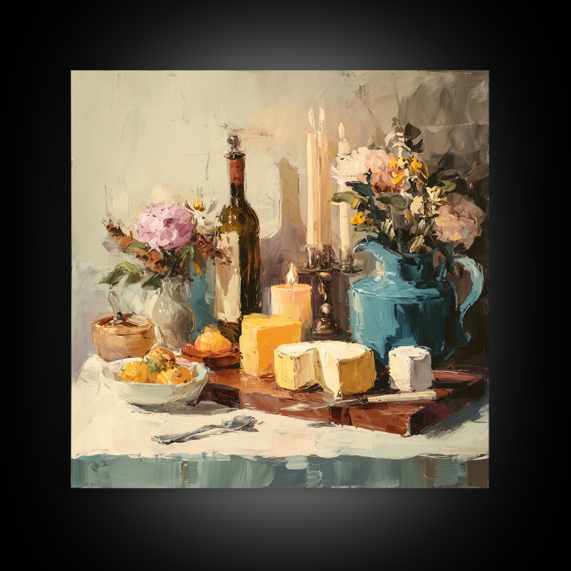 Elegant Table Objects Framed Canvas Print, Restaurant Art, Canvas, Restaurant Decor, Fine Art, Bistro, Living Room Decor, RES-1x1-96