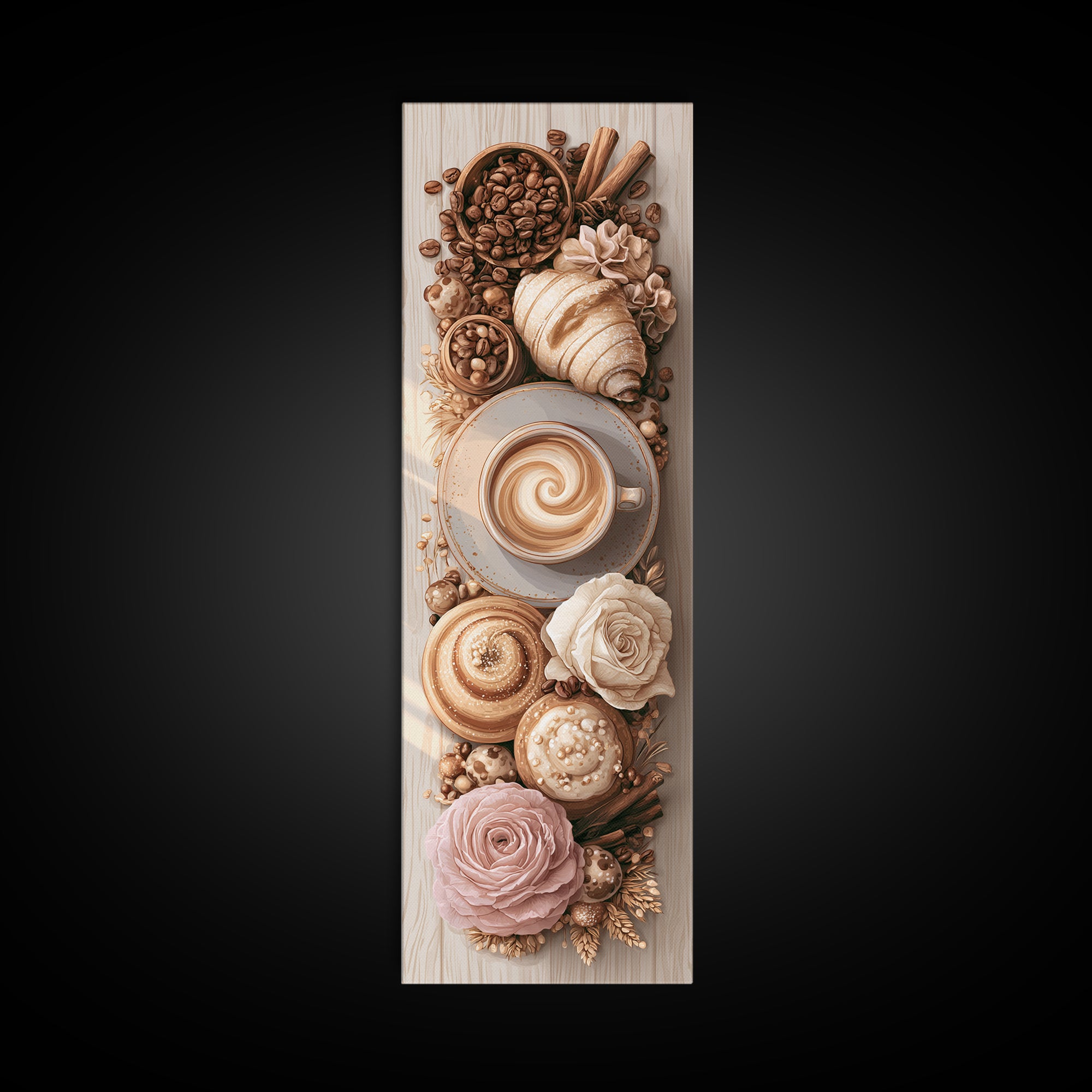 Coffee Beans and Pastry Arrangement Canvas Print, Restaurant Art, Kitchen Wall Decor, Restaurant Decor, Fine Art, Bistro, RES-1x3-10
