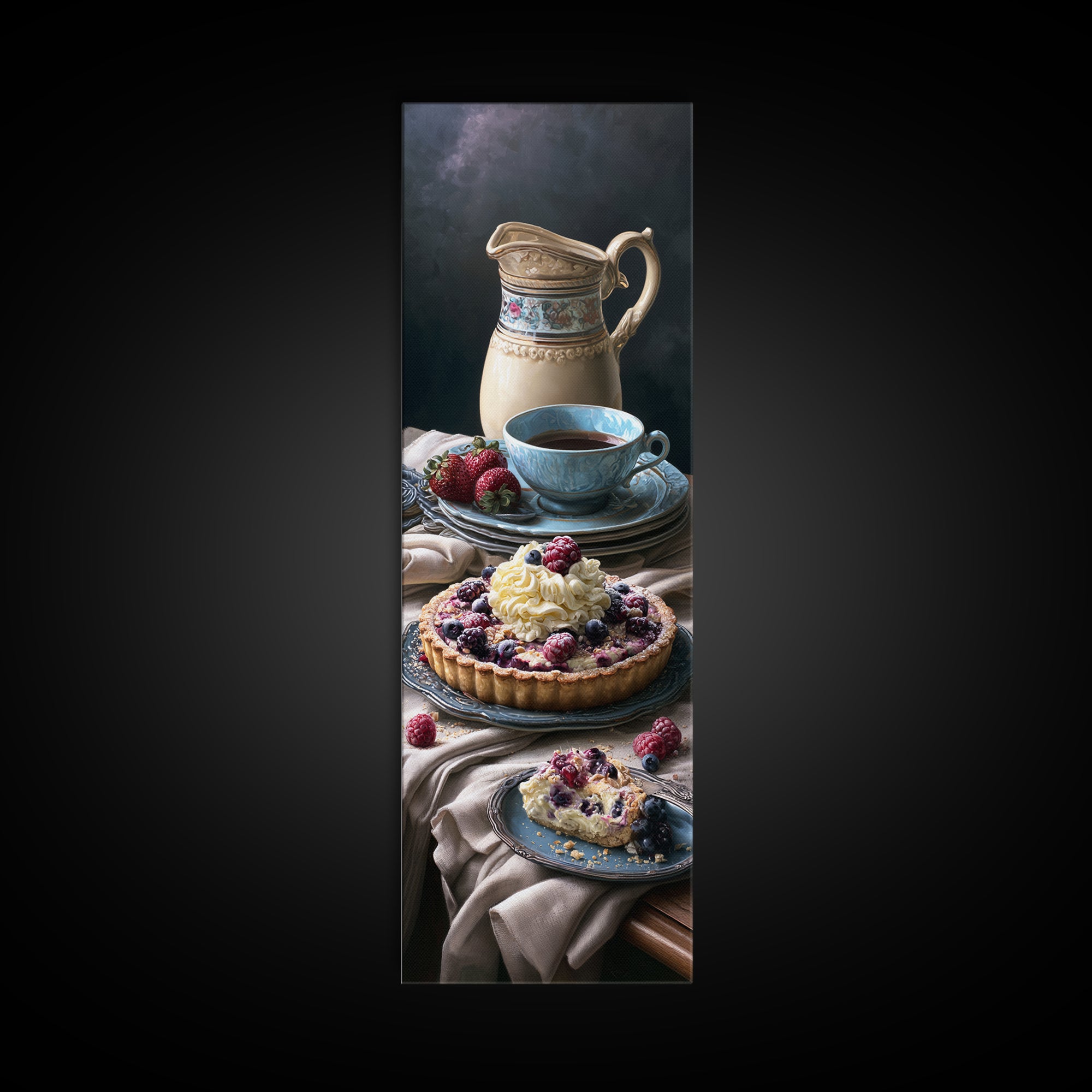 Dessert Tart with Berries and Cream Canvas Print, Restaurant Art, Stained Glass Art, Restaurant Decor, Fine Art, Bistro, RES-1x3-100