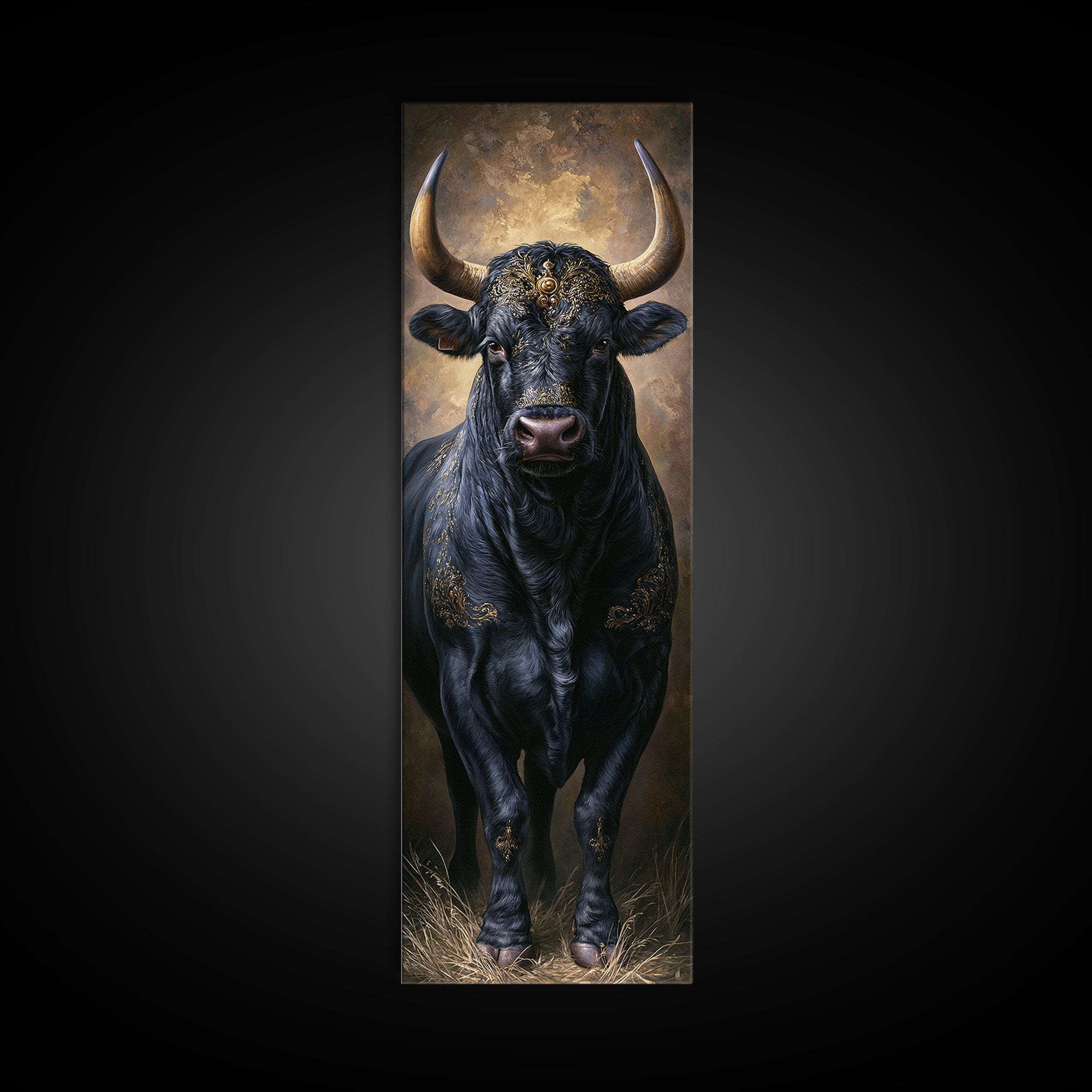 Steakhouse Black and Gold Bull Portrait Framed Canvas Print, Restaurant Art, Digital Print, Restaurant Decor, Fine Art, Bistro, RES-1x3-19