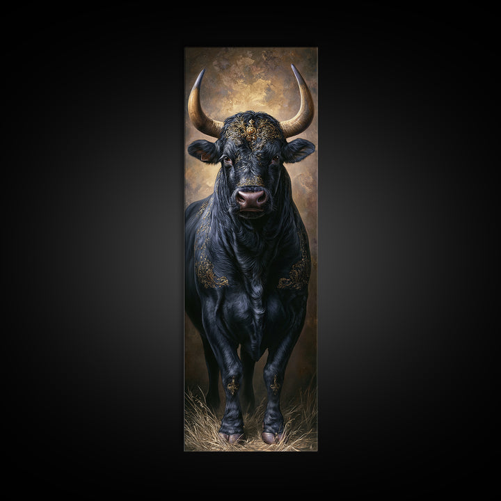 Steakhouse Black and Gold Bull Portrait Framed Canvas Print, Restaurant Art, Digital Print, Restaurant Decor, Fine Art, Bistro, RES-1x3-19