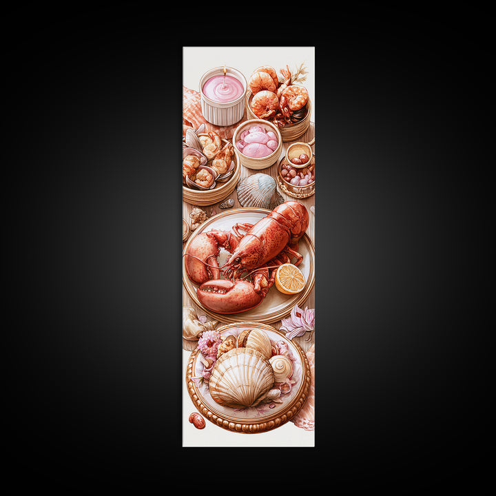 Seafood Lobster and Shell Arrangement Framed Canvas Print, Restaurant Art, Poster, Restaurant Decor, Fine Art, Bistro, RES-1x3-20