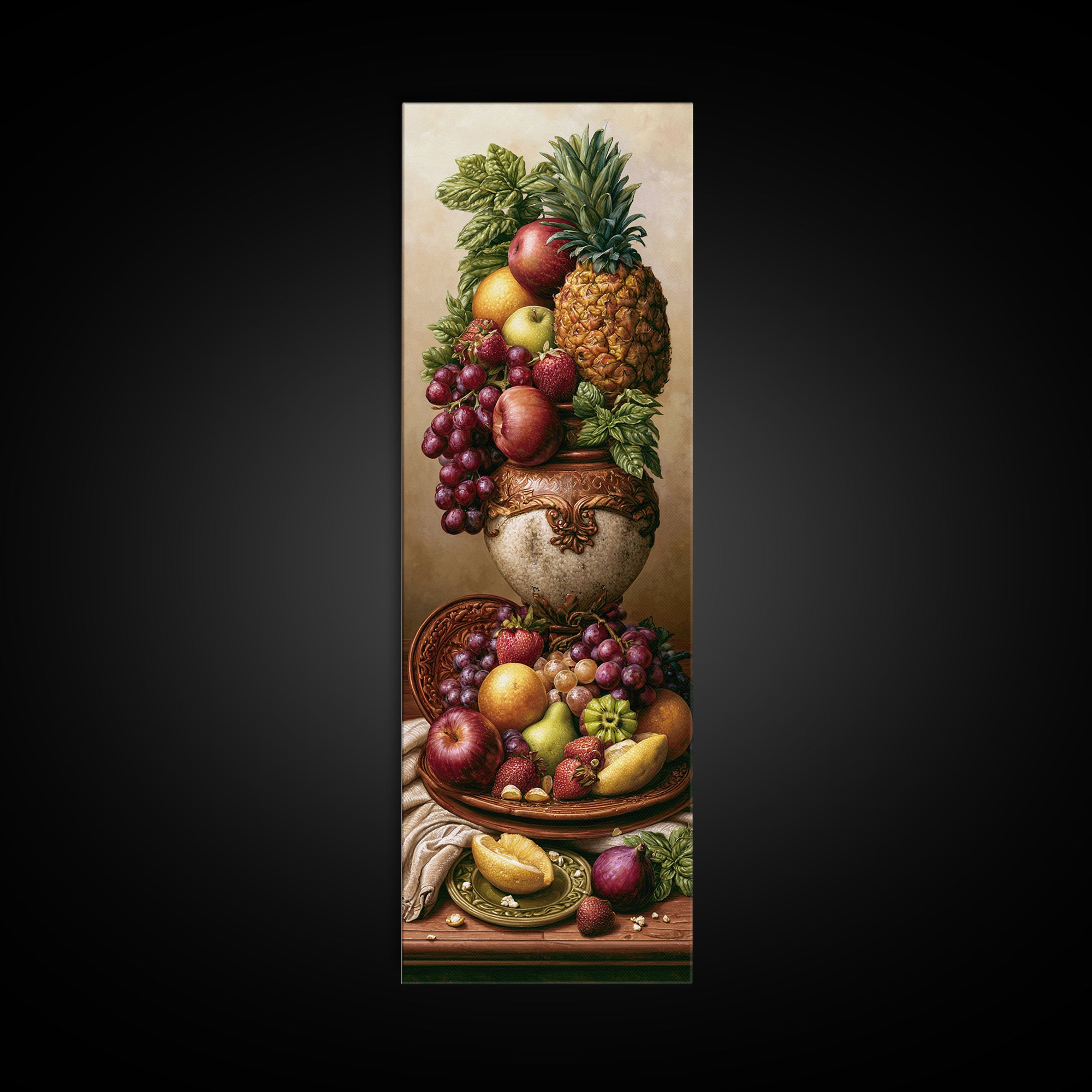 Tropical Fruit Platter Framed Canvas Print, Restaurant Art, Food Art, Restaurant Decor, Oil Painting, Bistro, Minimalist Decor, RES-1x3-30
