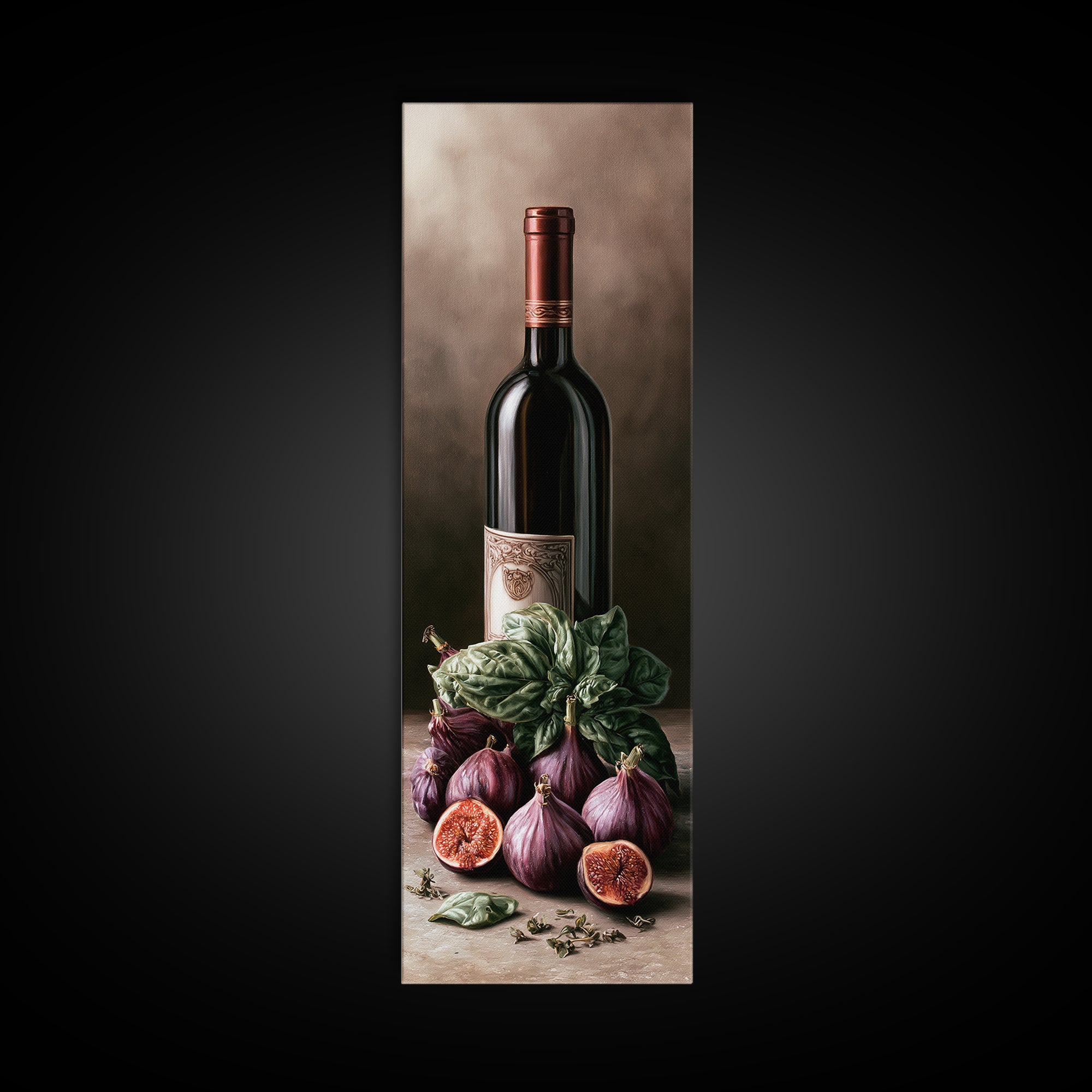 Wine Bottle and Figs Canvas Print, Restaurant Art, Minimalist Decor, Restaurant Decor, Fine Art, Bistro, Kitchen Decor, RES-1x3-37
