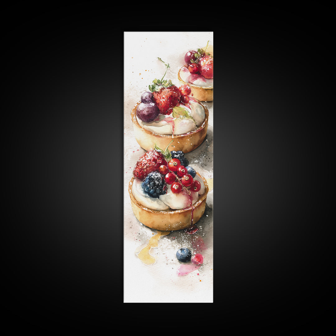 Dessert Tart with Berries and Cream Framed Canvas Print, Restaurant Art, Minimalist Decor, Restaurant Decor, Fine Art, Bistro, RES-1x3-4